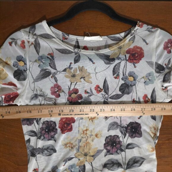 Love Culture 90s Y2K Floral Mesh Crop Top Womens Medium Boho Fairy Short Sheer - Picture 7 of 8